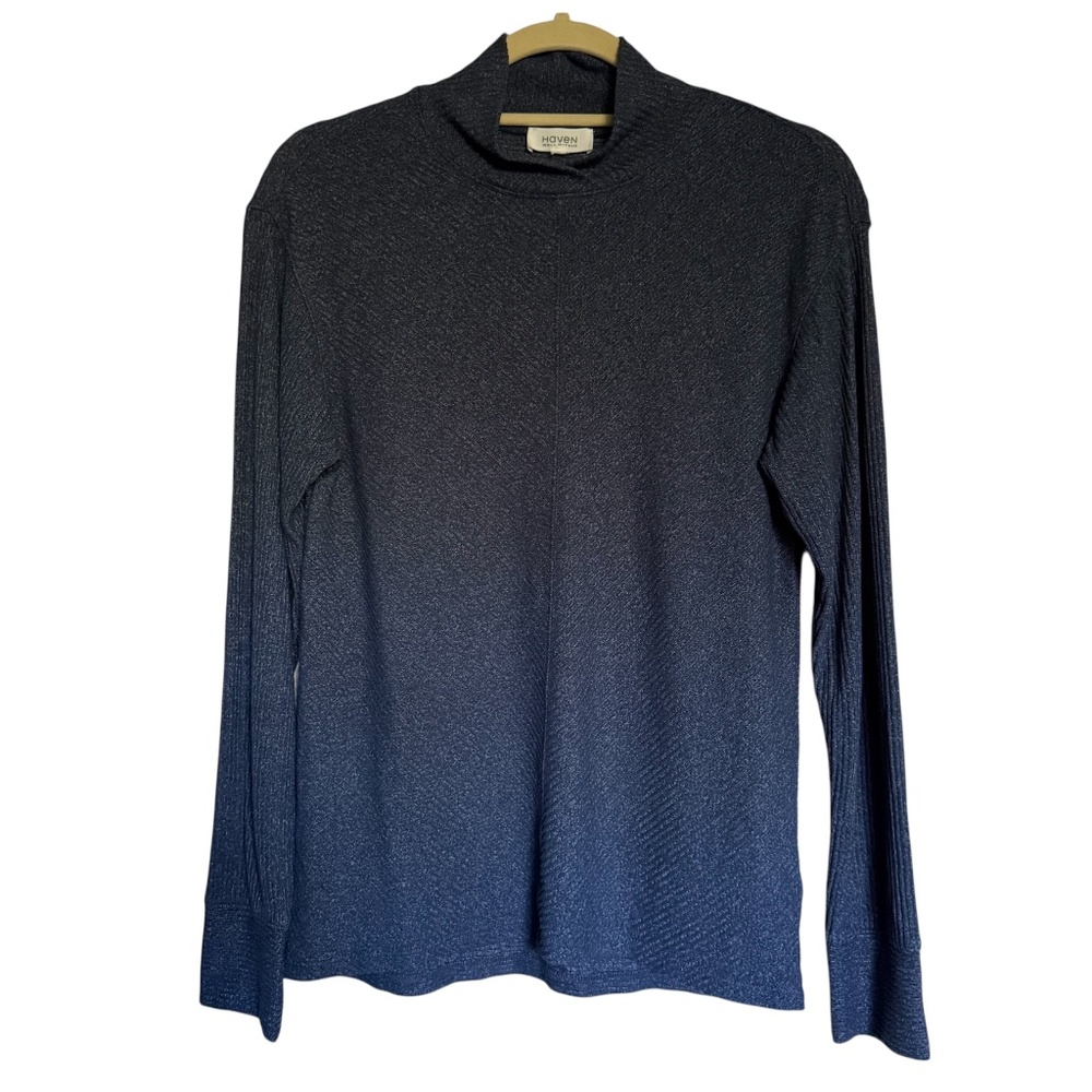 Haven Well Within‎ Blue Mock Neck Long Sleeve Ribbed Knit Top